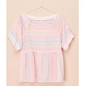 Anthropologie Letty Embroidered colorful stitching Babydoll Top blouse